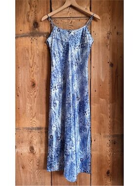 Sz S Vtg 90s Inner Most Ice Blue Silky Side Cutout Floral Chemise Slip Dress EUC